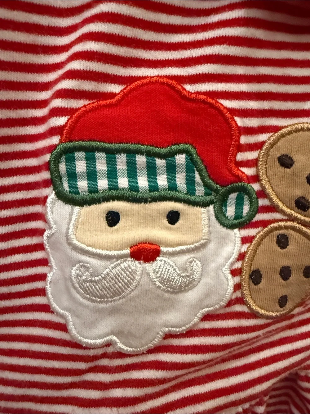 Stitchy Fish Red Striped Christmas Knit Dress with Santa & Cookies Appliqué